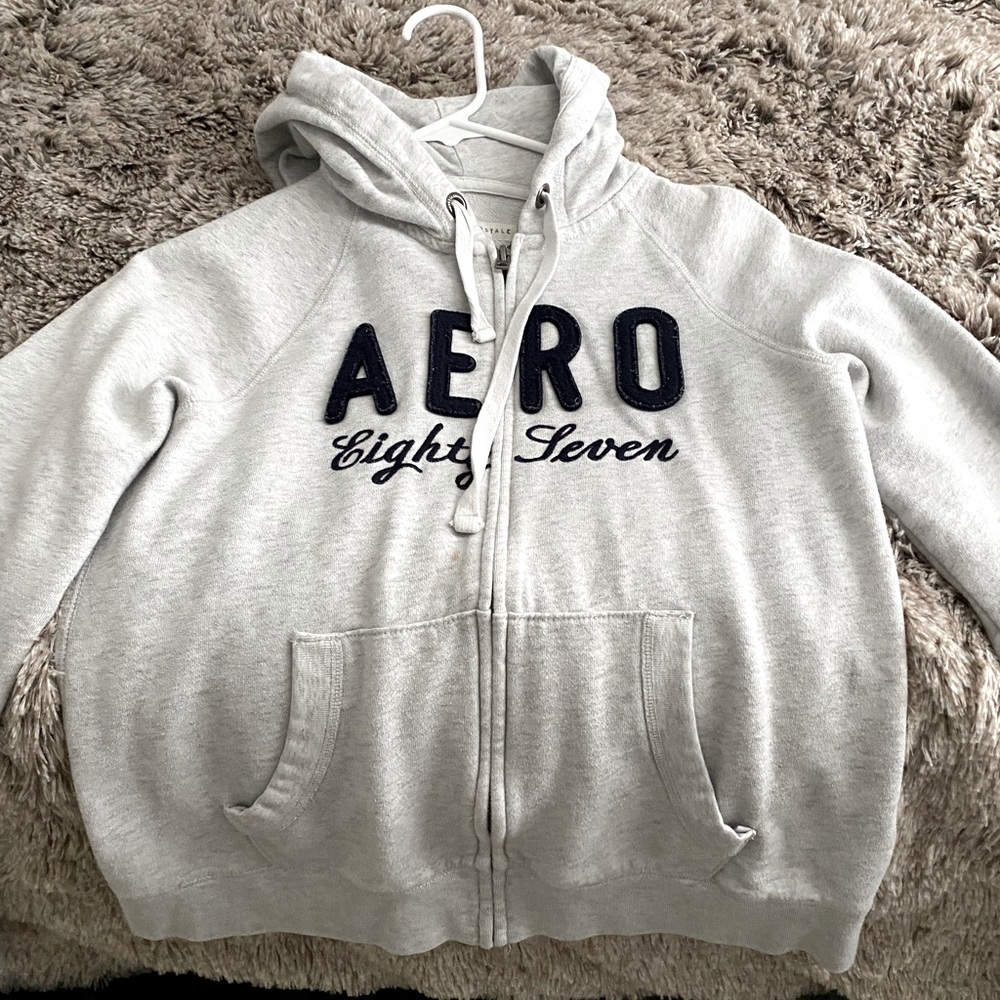 Aeropostale (White) Jacket w/ Navy Blue Lettering